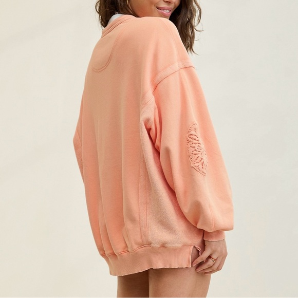 Aerie NWT Keep it Light Crochet Sweatshirt, Beach Peach Color, Best Seller! - Picture 6 of 9